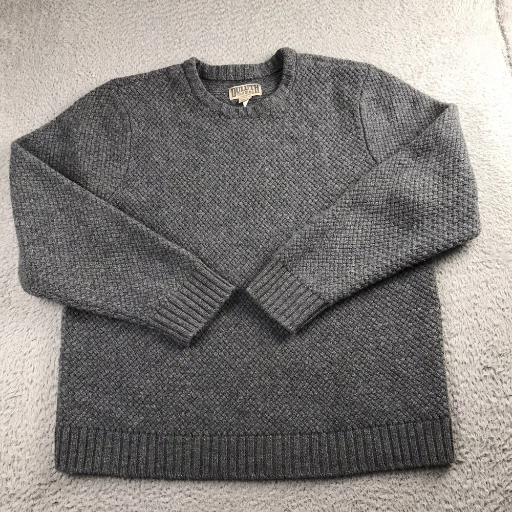 Duluth Trading Sweater Mens XL Gray Shetland Wool Basketweave Knit Crew Neck
